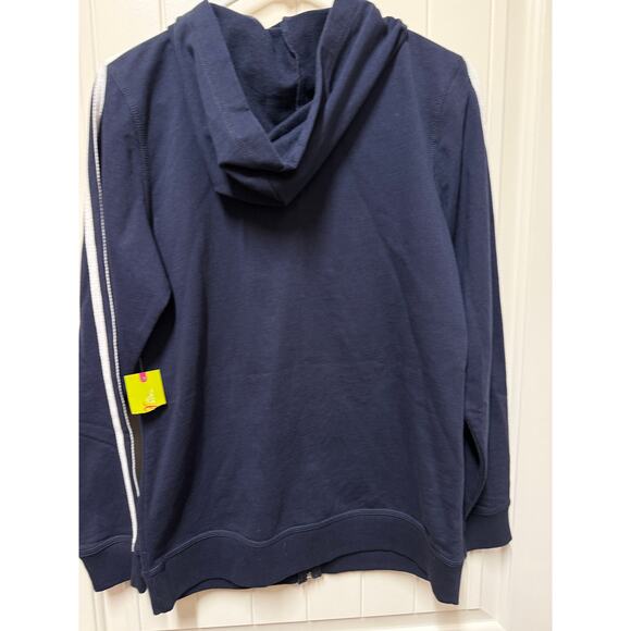 NWT Made for Life Navy White Full zip hoodie white stripe rouched pockets Small - Picture 2 of 6